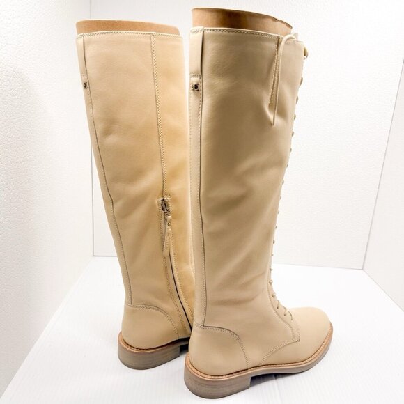 Sam Edelman Nance Boots 7M Women’s Lace Up Knee High Eggshell Leather Riding NIB - Picture 7 of 13